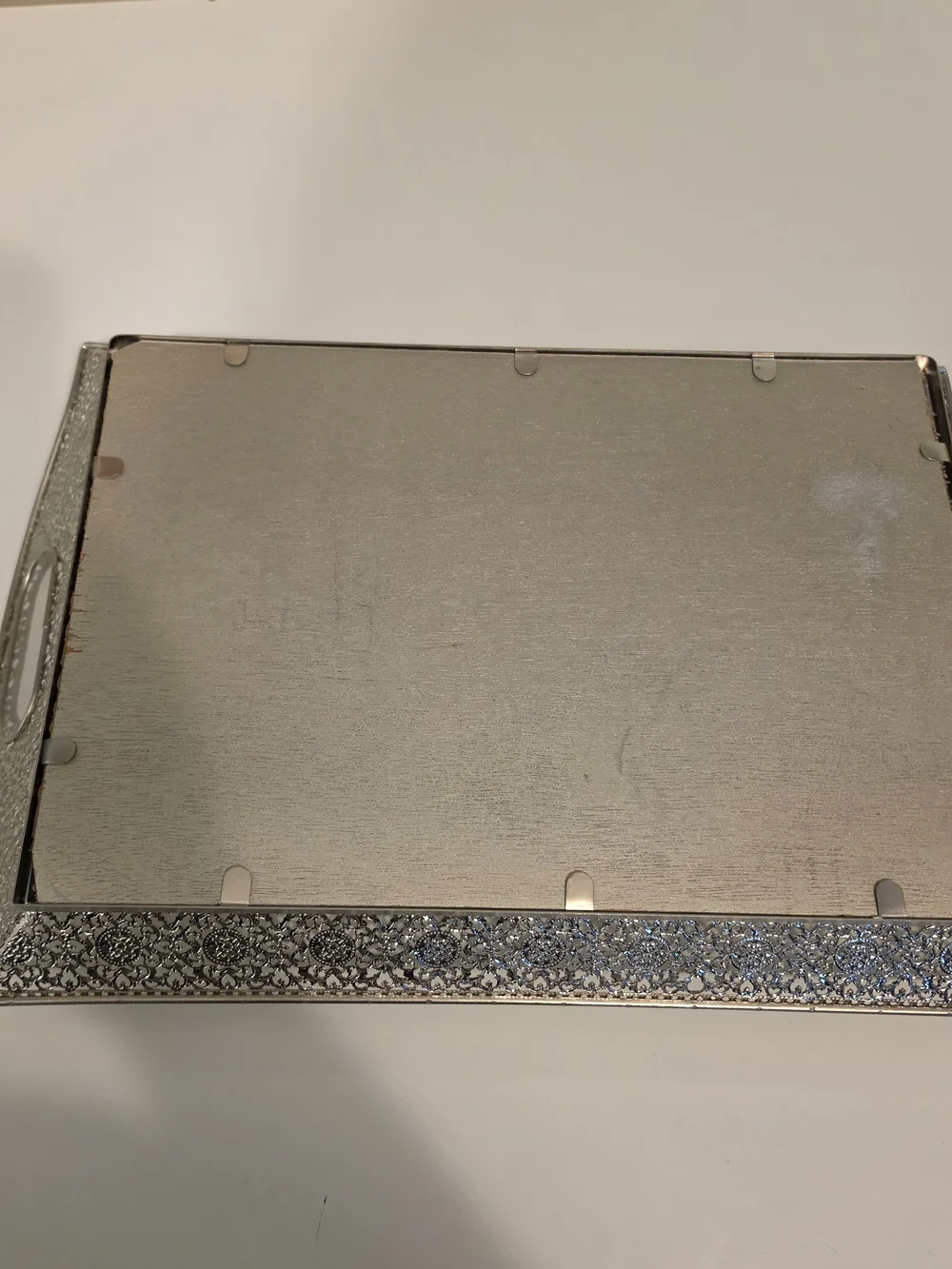 Gold Tone Mirrored Metal & Glass Serving Tray w/ Handles Floral Rectangle 18x13